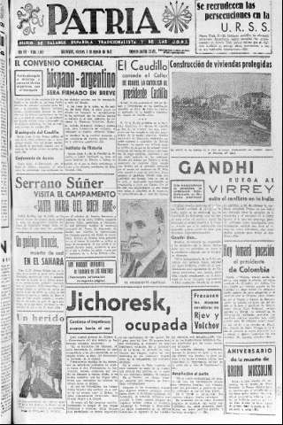 'Patria  : diario de Falange Española Tradicionalista y de las J.O.N.S.' - Año VII Número 1683  - 1942 Agosto 07