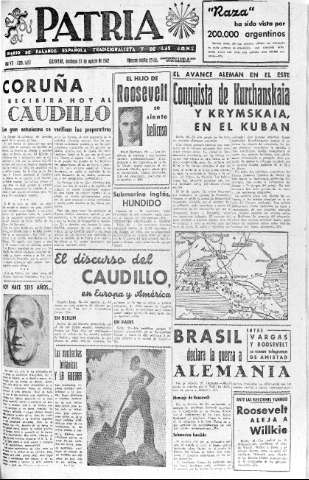 'Patria  : diario de Falange Española Tradicionalista y de las J.O.N.S.' - Año VII Número 1697  - 1942 Agosto 23