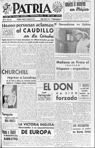 'Patria  : diario de Falange Española Tradicionalista y de las J.O.N.S.' - Año VII Número 1698  - 1942 Agosto 25