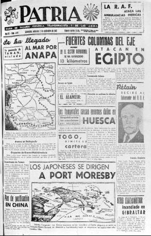 'Patria  : diario de Falange Española Tradicionalista y de las J.O.N.S.' - Año VII Número 1705  - 1942 Septiembre 02