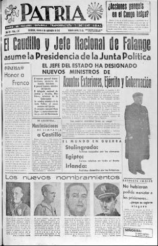 'Patria  : diario de Falange Española Tradicionalista y de las J.O.N.S.' - Año VII Número 1707  - 1942 Septiembre 04