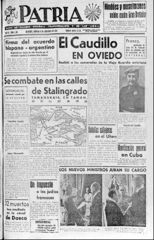 'Patria  : diario de Falange Española Tradicionalista y de las J.O.N.S.' - Año VII Número 1709  - 1942 Septiembre 06
