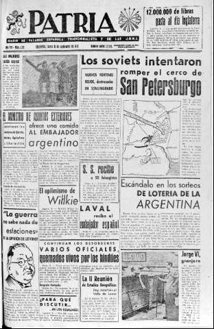 'Patria  : diario de Falange Española Tradicionalista y de las J.O.N.S.' - Año VII Número 1712  - 1942 Septiembre 10
