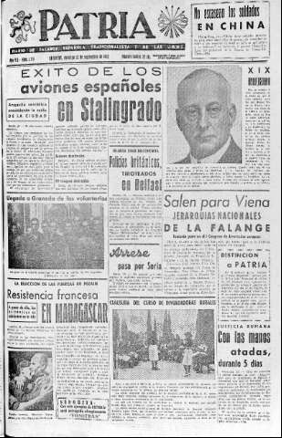 'Patria  : diario de Falange Española Tradicionalista y de las J.O.N.S.' - Año VII Número 1715  - 1942 Septiembre 13