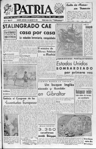 'Patria  : diario de Falange Española Tradicionalista y de las J.O.N.S.' - Año VII Número 1717  - 1942 Septiembre 16