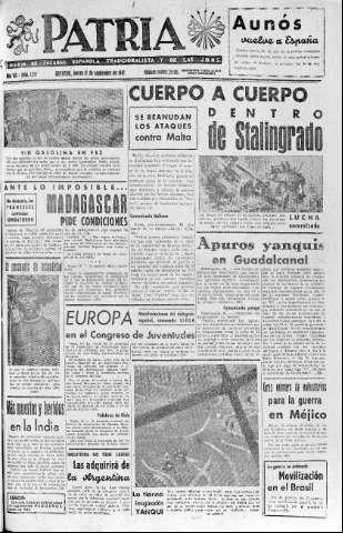 'Patria  : diario de Falange Española Tradicionalista y de las J.O.N.S.' - Año VII Número 1719  - 1942 Septiembre 17