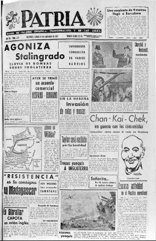 'Patria  : diario de Falange Española Tradicionalista y de las J.O.N.S.' - Año VII Número 1721  - 1942 Septiembre 19