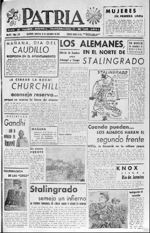 'Patria  : diario de Falange Española Tradicionalista y de las J.O.N.S.' - Año VII Número 1730  - 1942 Septiembre 30