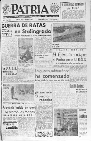 'Patria  : diario de Falange Española Tradicionalista y de las J.O.N.S.' - Año VII Número 1737  - 1942 Octubre 08