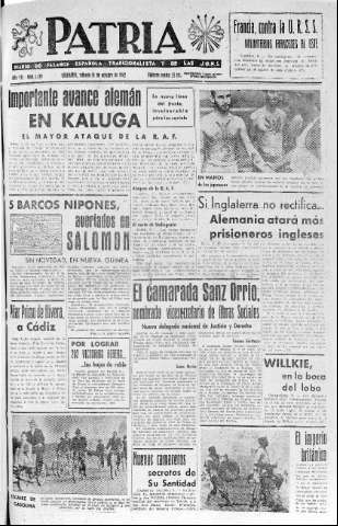 'Patria  : diario de Falange Española Tradicionalista y de las J.O.N.S.' - Año VII Número 1739  - 1942 Octubre 10