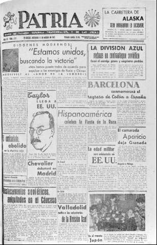 'Patria  : diario de Falange Española Tradicionalista y de las J.O.N.S.' - Año VII Número 1742  - 1942 Octubre 14