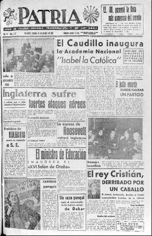 'Patria  : diario de Falange Española Tradicionalista y de las J.O.N.S.' - Año VII Número 1747  - 1942 Octubre 20