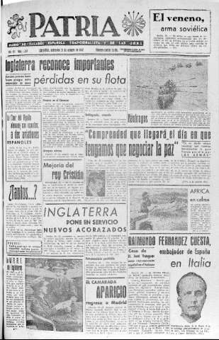 'Patria  : diario de Falange Española Tradicionalista y de las J.O.N.S.' - Año VII Número 1748  - 1942 Octubre 21