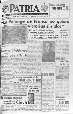 'Patria  : diario de Falange Española Tradicionalista y de las J.O.N.S.' - Año VII Número 1750  - 1942 Octubre 23