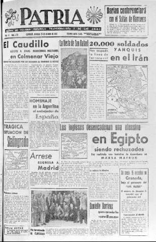 'Patria  : diario de Falange Española Tradicionalista y de las J.O.N.S.' - Año VII Número 1752  - 1942 Octubre 25