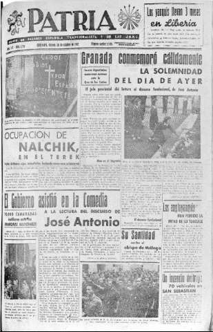 'Patria  : diario de Falange Española Tradicionalista y de las J.O.N.S.' - Año VII Número 1756  - 1942 Octubre 30