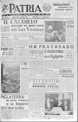 'Patria  : diario de Falange Española Tradicionalista y de las J.O.N.S.' - Año VII Número 1757  - 1942 Octubre 31