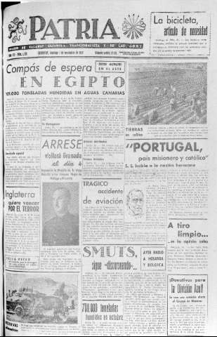 'Patria  : diario de Falange Española Tradicionalista y de las J.O.N.S.' - Año VII Número 1758  - 1942 Noviembre 01