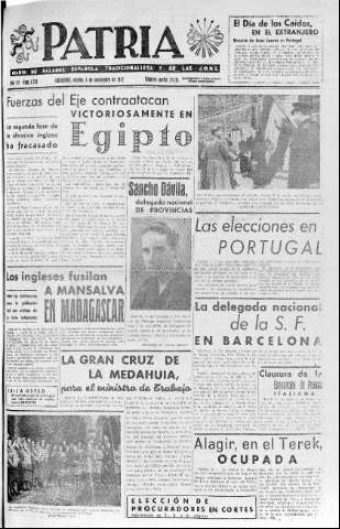 'Patria  : diario de Falange Española Tradicionalista y de las J.O.N.S.' - Año VII Número 1759  - 1942 Noviembre 03