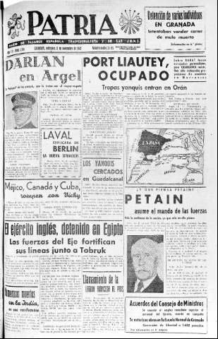 'Patria  : diario de Falange Española Tradicionalista y de las J.O.N.S.' - Año VII Número 1766  - 1942 Noviembre 11