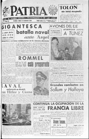 'Patria  : diario de Falange Española Tradicionalista y de las J.O.N.S.' - Año VII Número 1768  - 1942 Noviembre 13