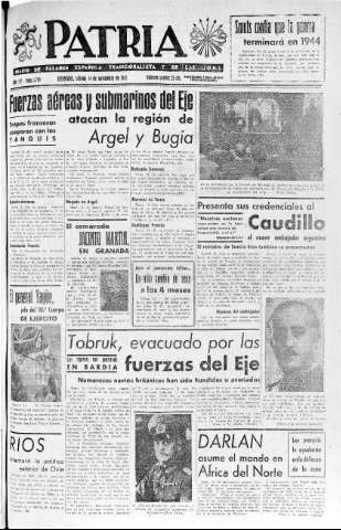 'Patria  : diario de Falange Española Tradicionalista y de las J.O.N.S.' - Año VII Número 1769  - 1942 Noviembre 14
