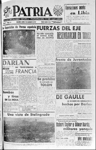 'Patria  : diario de Falange Española Tradicionalista y de las J.O.N.S.' - Año VII Número 1771  - 1942 Noviembre 17