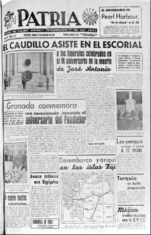 'Patria  : diario de Falange Española Tradicionalista y de las J.O.N.S.' - Año VII Número 1775  - 1942 Noviembre 21