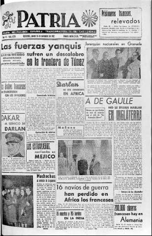 'Patria  : diario de Falange Española Tradicionalista y de las J.O.N.S.' - Año VII Número 1779  - 1942 Noviembre 26