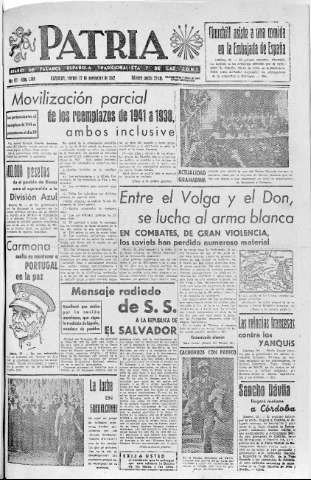 'Patria  : diario de Falange Española Tradicionalista y de las J.O.N.S.' - Año VII Número 1780  - 1942 Noviembre 27