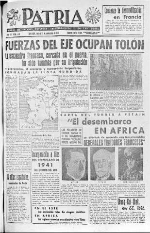 'Patria  : diario de Falange Española Tradicionalista y de las J.O.N.S.' - Año VII Número 1781  - 1942 Noviembre 28