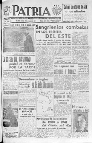 'Patria  : diario de Falange Española Tradicionalista y de las J.O.N.S.' - Año VII Número 1782  - 1942 Noviembre 29