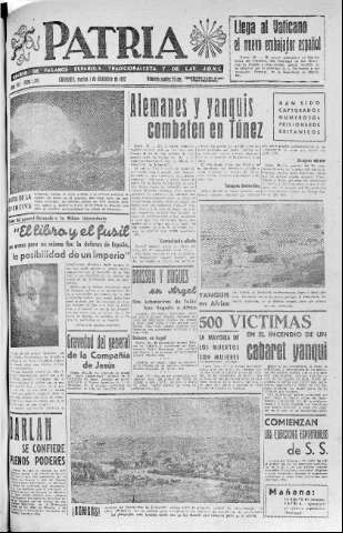 'Patria  : diario de Falange Española Tradicionalista y de las J.O.N.S.' - Año VII Número 1783  - 1942 Diciembre 01
