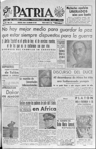 'Patria  : diario de Falange Española Tradicionalista y de las J.O.N.S.' - Año VII Número 1785  - 1942 Diciembre 03