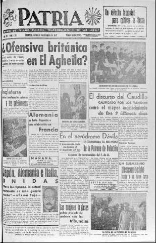 'Patria  : diario de Falange Española Tradicionalista y de las J.O.N.S.' - Año VII Número 1792  - 1942 Diciembre 11