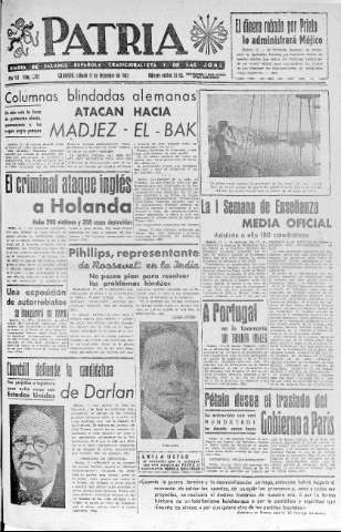 'Patria  : diario de Falange Española Tradicionalista y de las J.O.N.S.' - Año VII Número 1793  - 1942 Diciembre 12