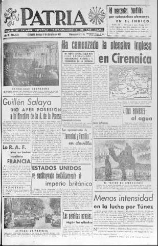 'Patria  : diario de Falange Española Tradicionalista y de las J.O.N.S.' - Año VII Número 1794  - 1942 Diciembre 13