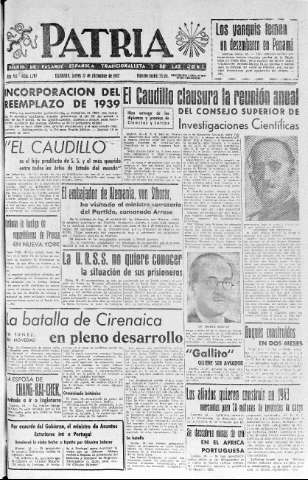 'Patria  : diario de Falange Española Tradicionalista y de las J.O.N.S.' - Año VII Número 1797  - 1942 Diciembre 17