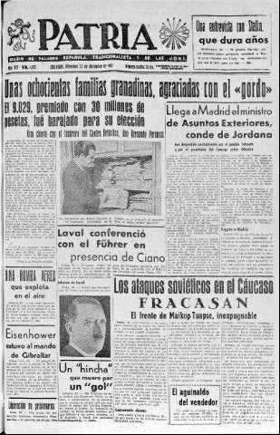 'Patria  : diario de Falange Española Tradicionalista y de las J.O.N.S.' - Año VII Número 1802  - 1942 Diciembre 23