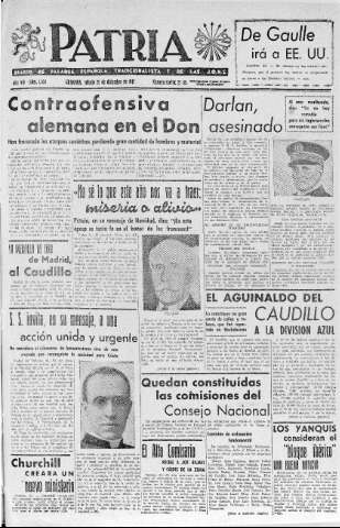 'Patria  : diario de Falange Española Tradicionalista y de las J.O.N.S.' - Año VII Número 1804  - 1942 Diciembre 26