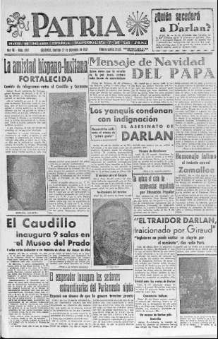 'Patria  : diario de Falange Española Tradicionalista y de las J.O.N.S.' - Año VII Número 1805  - 1942 Diciembre 27