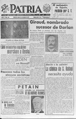 'Patria  : diario de Falange Española Tradicionalista y de las J.O.N.S.' - Año VII Número 1806  - 1942 Diciembre 29