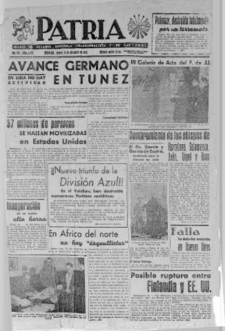 'Patria  : diario de Falange Española Tradicionalista y de las J.O.N.S.' - Año VII Número 1808  - 1942 Diciembre 31