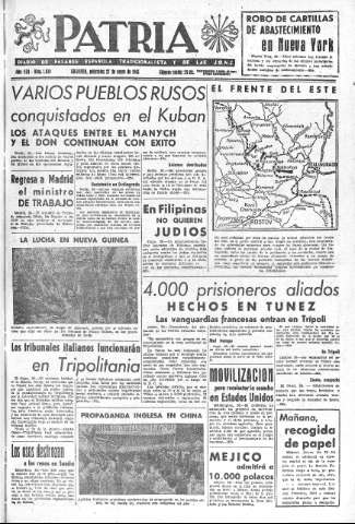 'Patria  : diario de Falange Española Tradicionalista y de las J.O.N.S.' - Año VIII Número 1830  - 1943 Enero 27