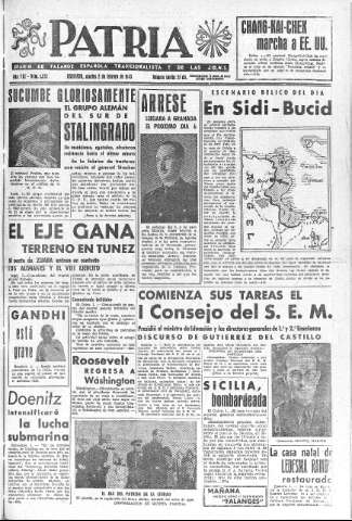 'Patria  : diario de Falange Española Tradicionalista y de las J.O.N.S.' - Año VIII Número 1835  - 1943 Febrero 02