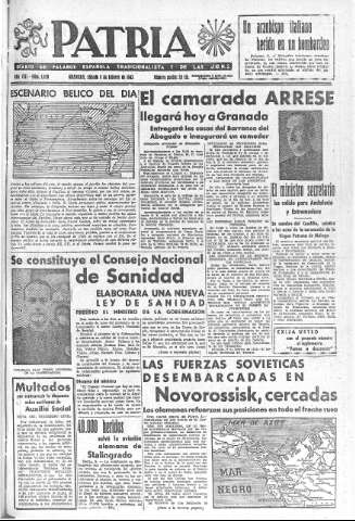 'Patria  : diario de Falange Española Tradicionalista y de las J.O.N.S.' - Año VIII Número 1839  - 1943 Febrero 06
