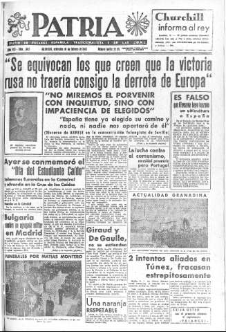 'Patria  : diario de Falange Española Tradicionalista y de las J.O.N.S.' - Año VIII Número 1842  - 1943 Febrero 10