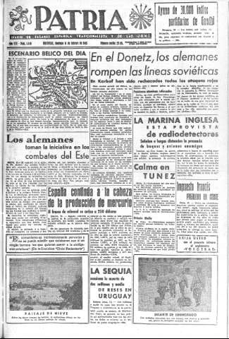 'Patria  : diario de Falange Española Tradicionalista y de las J.O.N.S.' - Año VIII Número 1846  - 1943 Febrero 14