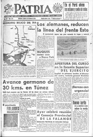 'Patria  : diario de Falange Española Tradicionalista y de las J.O.N.S.' - Año VIII Número 1847  - 1943 Febrero 16