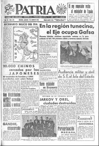 'Patria  : diario de Falange Española Tradicionalista y de las J.O.N.S.' - Año VIII Número 1848  - 1943 Febrero 17